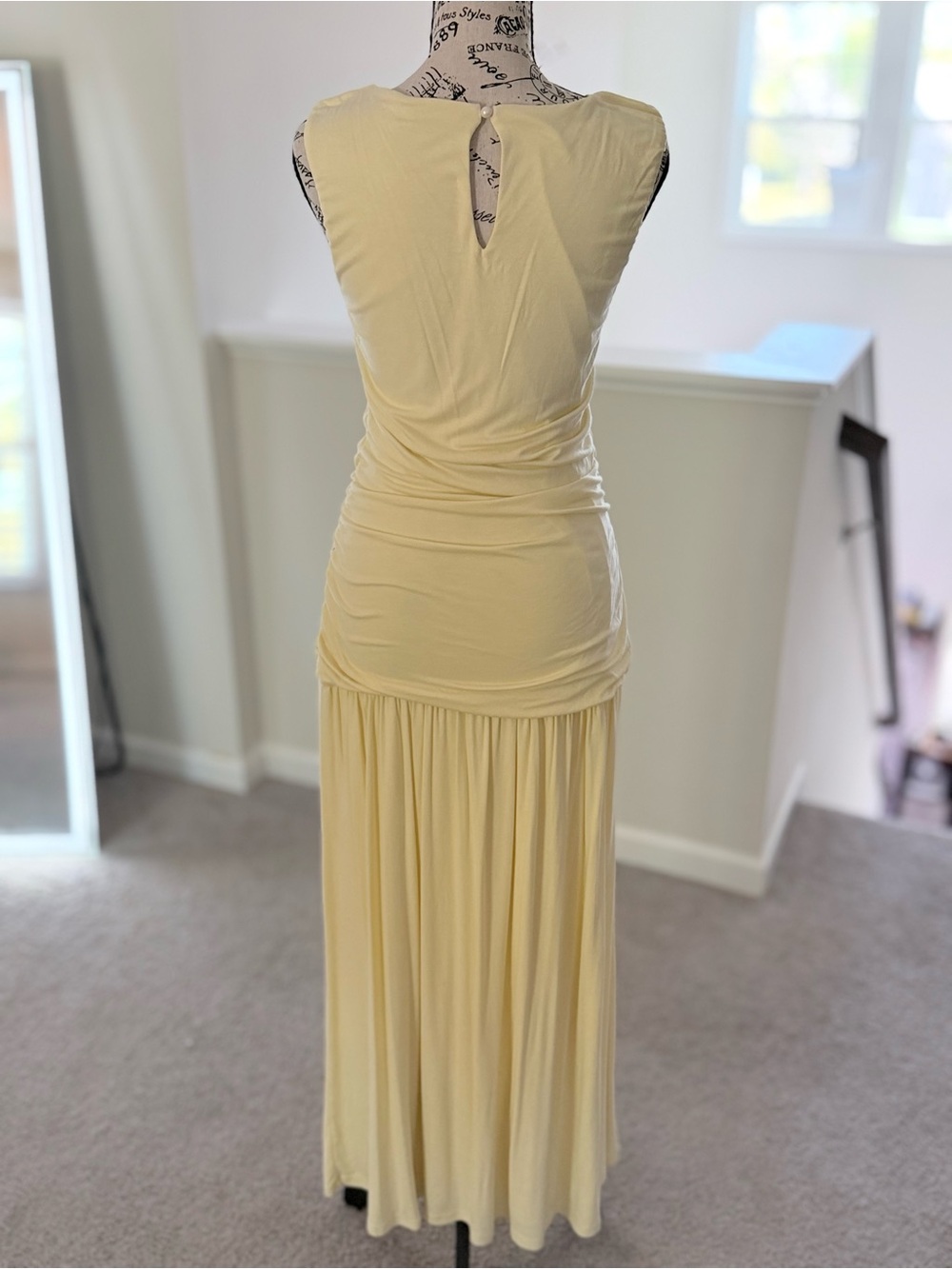 Lulus Tamber Light Yellow Jersey Knit Drop Waist Midi Dress XL - Picture 3 of 7